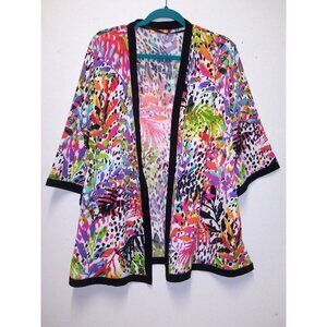 Belladini Topper Duster Sz L Open Front oversized Poly-Spandex MULTICOLOR leaf